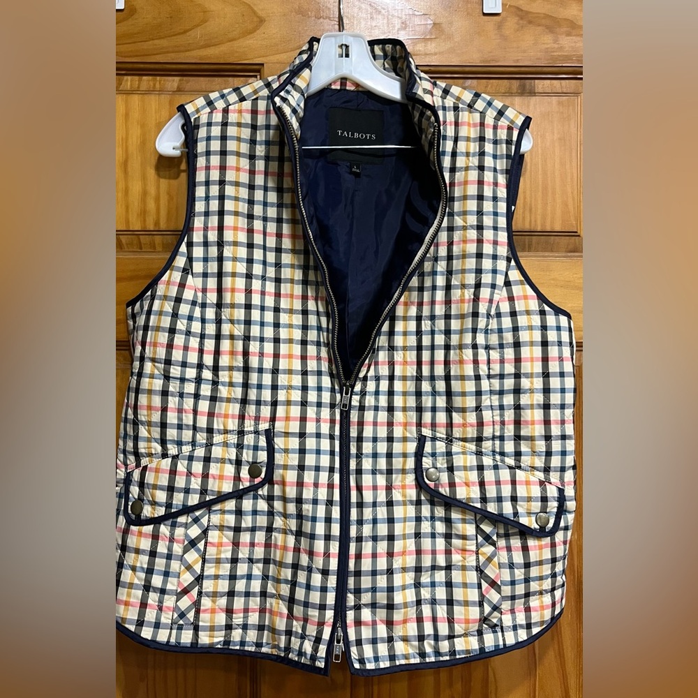 Talbots Women’s Checkered Vest - Navy, Red, Cream